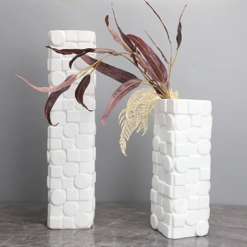 Creative Nordic Vases Minimalist Living Room Tabletop Art Flower Vase Office Bedroom Ornament Embossed Square Resin Vases