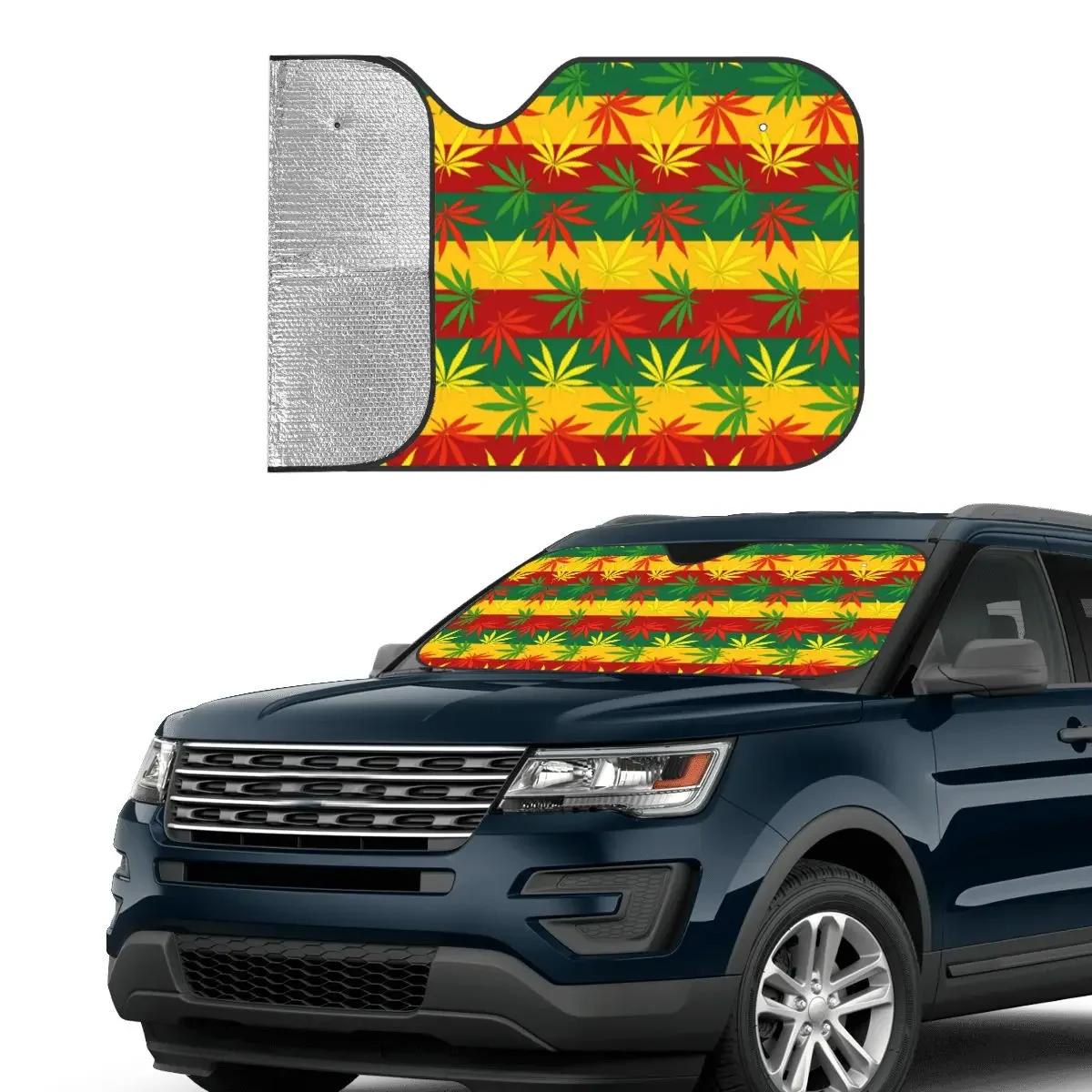 Maple Leaf Rasta Sunshade Windscreen Reggae Rastafarian Jamaica Creative Car Front Windshield 76x140cm Sun Visor Car-styling