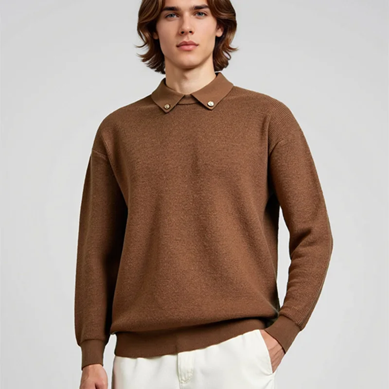 Nueva moda, suéter con cuello tipo Polo para hombre, Otoño Invierno 2021, jersey cálido a la moda, ropa de punto de manga larga, jersey de punto grueso