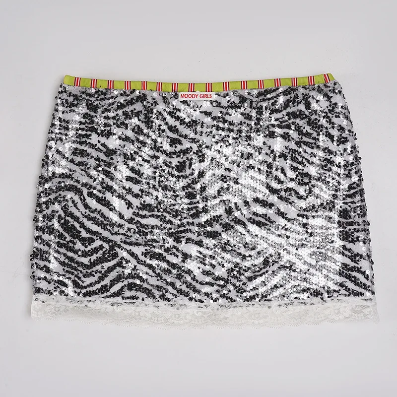 

Сексуальная кружевная юбка с блестками и узором зебры, женская новая мини-юбка в стиле ночного клуба