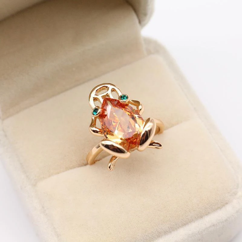 New original citrine golden toad frog open ring light luxury sparkle unique gold-plated craft charm women\'s brand jewelry