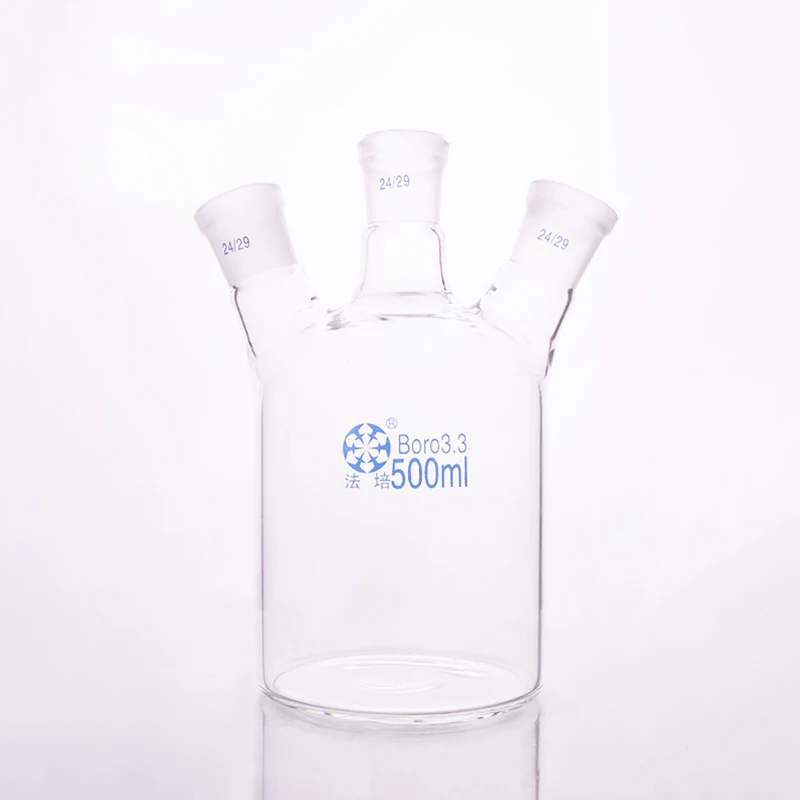 

FAPEI Single-deck cylindrical three-necked flat-bottom flask 500mL,Main 24/29,Side 24/29,Single-deck cylindrical reactor bottle