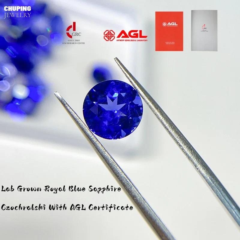 

Hot Sale Czochralski Lab Grown Royal Blue Sapphire Round Shape With AGL Certificate Cultivate Sapphire For Fine Jewelry Making