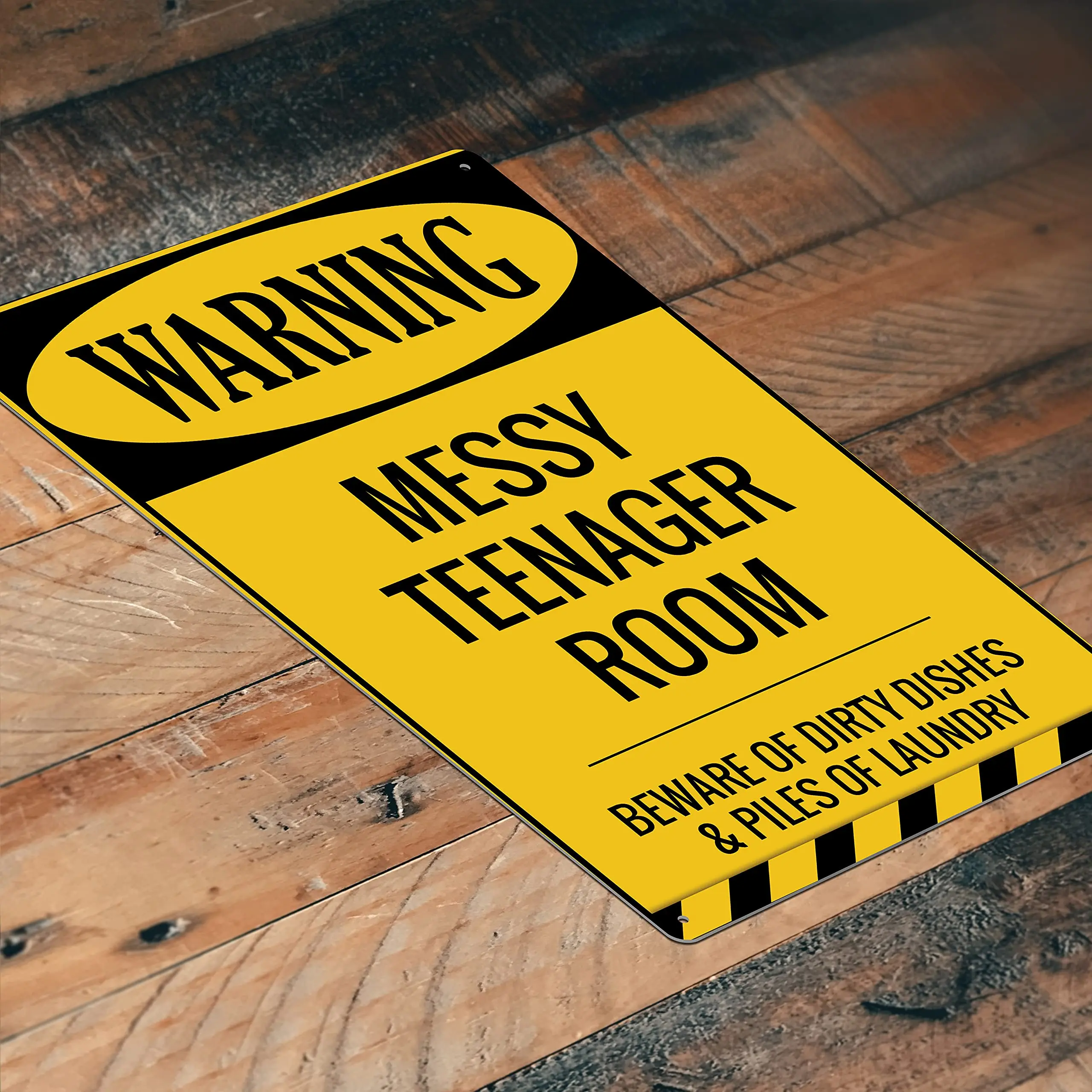 JP's Parcels Tin Sign Children Room Decor-Teenager Kids Bedroom Wall Door Metal Signs 12 x 8 in Warning Messy Teenager Room