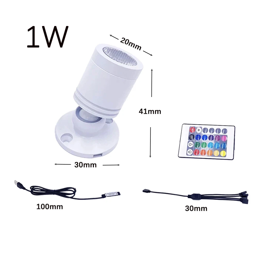 USB 5V RGB ミニ LED スポットライト 1 ワット 3 ワットリモート調光可能なダウンライト家庭用 KTV バーキャビネットショーケースカウンター装飾ジュエリーランプ