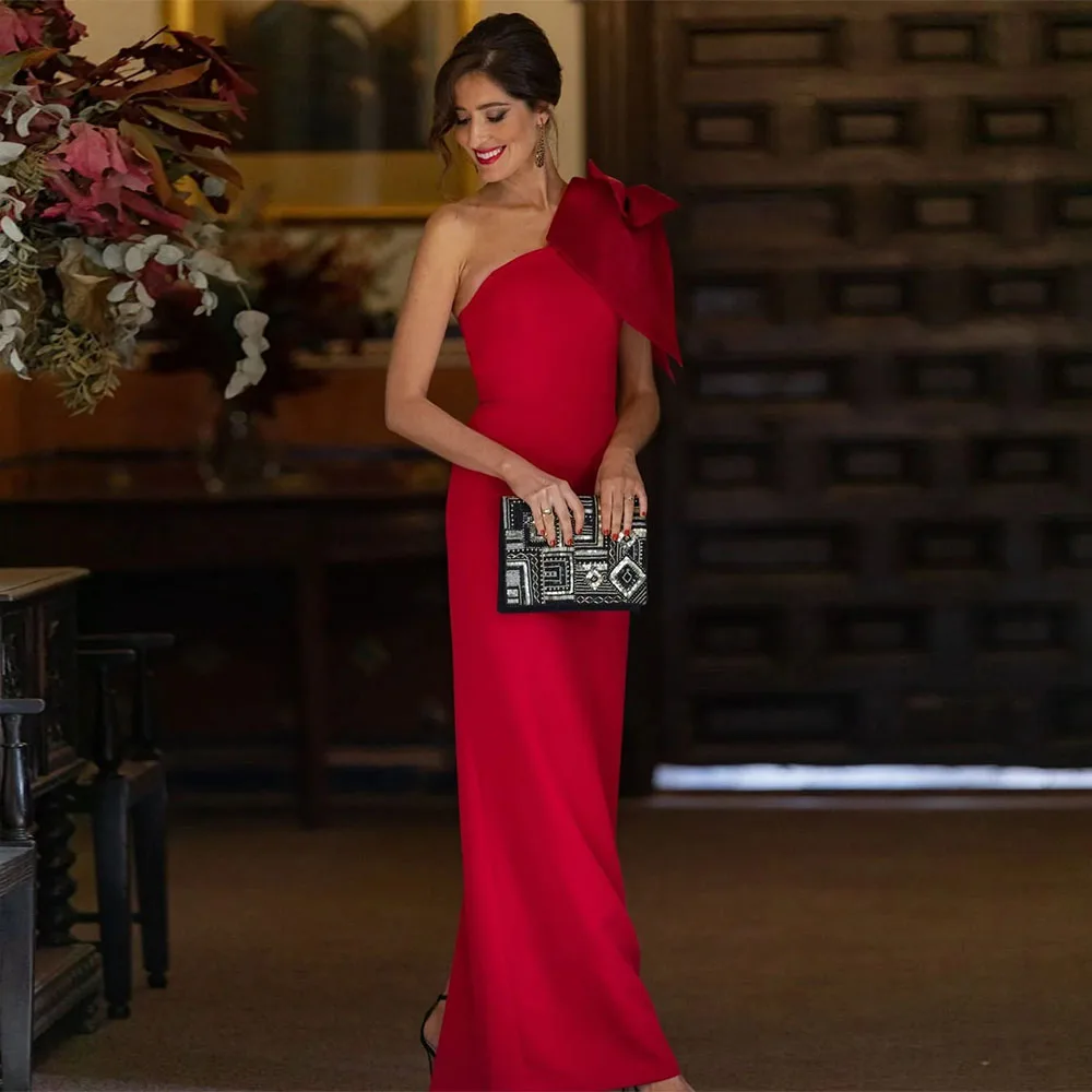 

Elegant Special Occasion Dresses Sheath One-shoulder With Bow Red Evening Party Gown Long Floor Length Formal Gowns 2025