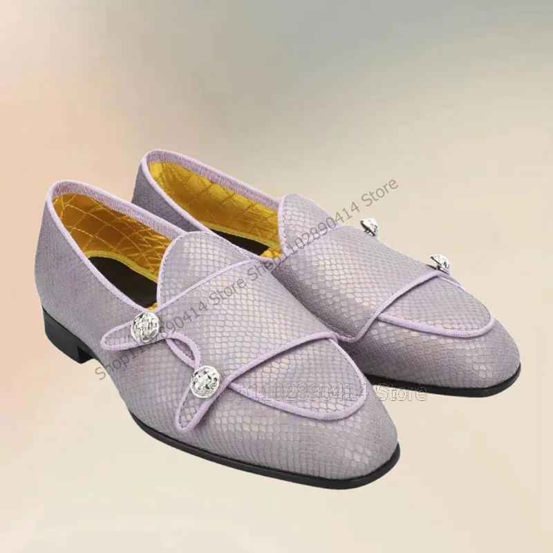

Purple Lychee Print Button Decor Double Monk Loafers Fashion Slip On Men Shoes Luxurious Handmade Party Banquet Men Casual Shoes
