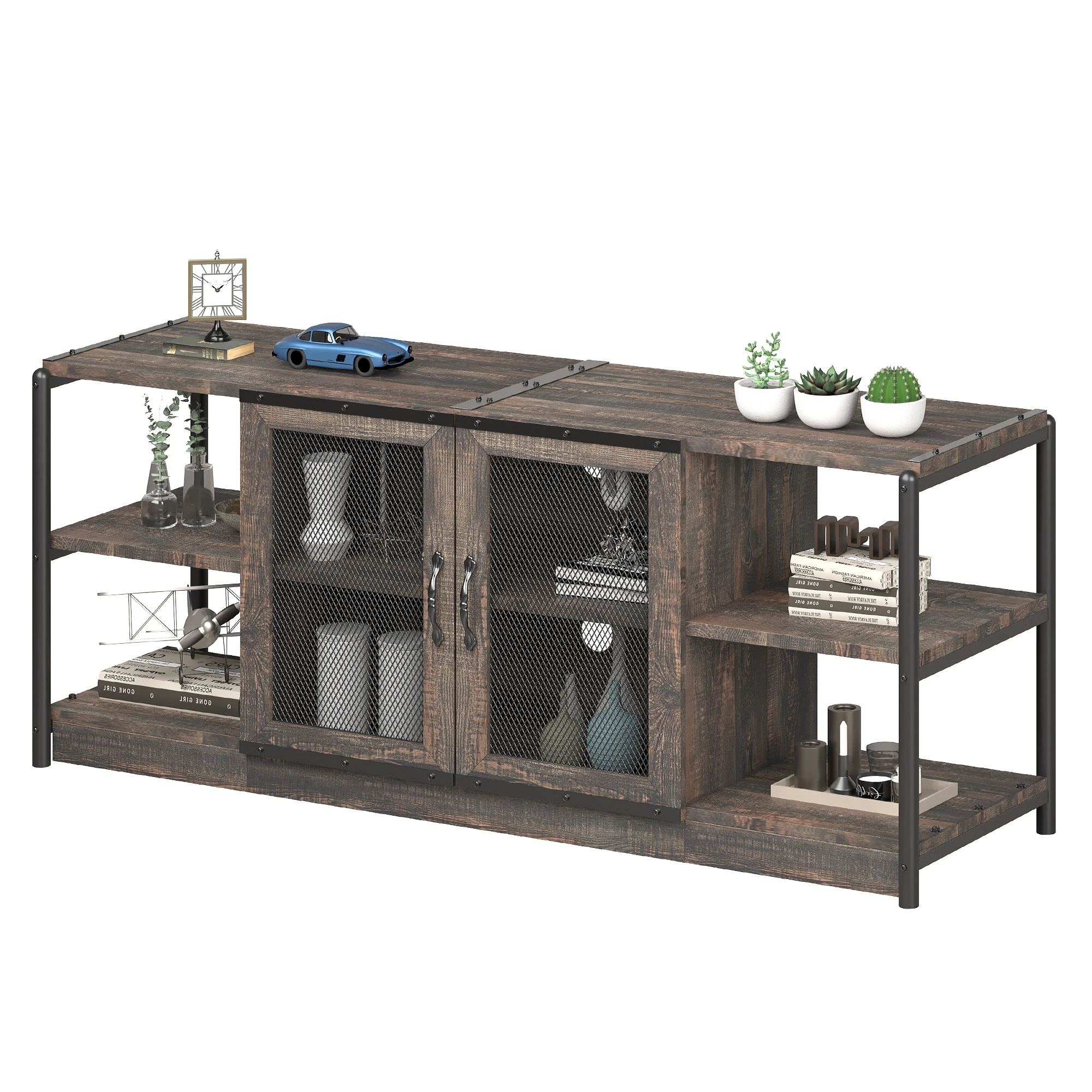 

Farmhouse TV Stand for 65/75 Inch TV – 63" Rustic Entertainment Center with Storage Cabinet, Industrial TV Console Cabinet