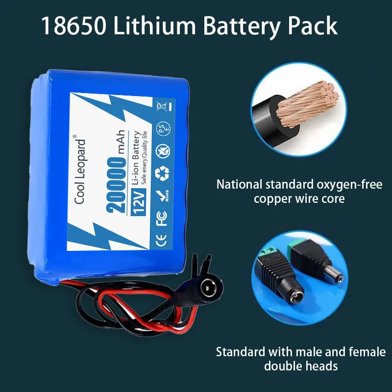 12V 20000mAh Lithium Battery Pack 18650 Rechargeable Battery With BMS Charger 3S5P For Fishing Bicycle Large Capacity Batteries