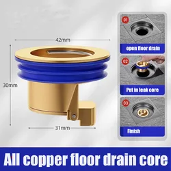 Kitchen Bathroom Sewer Floor Drain All-copper Shower Floor Drain Stopper Nsectproof Deodorization Water Drain Filter