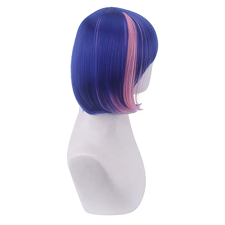 الاصطناعية الأزرق مختلط قصير شعر مستعار تأثيري لحزب الهالوين أنيمي دور اللعب زي ألياف مقاومة للحرارة الشعر