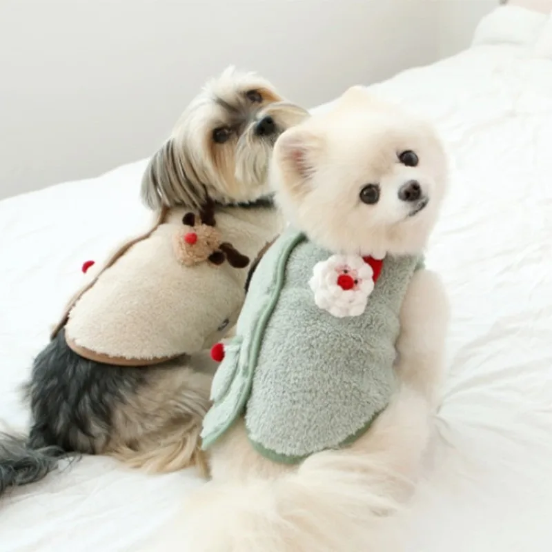 

Korean Style Dog Clothes Christmas Sleeveless Vest Three-Dimensional Elk Two-legged Coat Teddy Winter Clothes Santa Claus Jacket