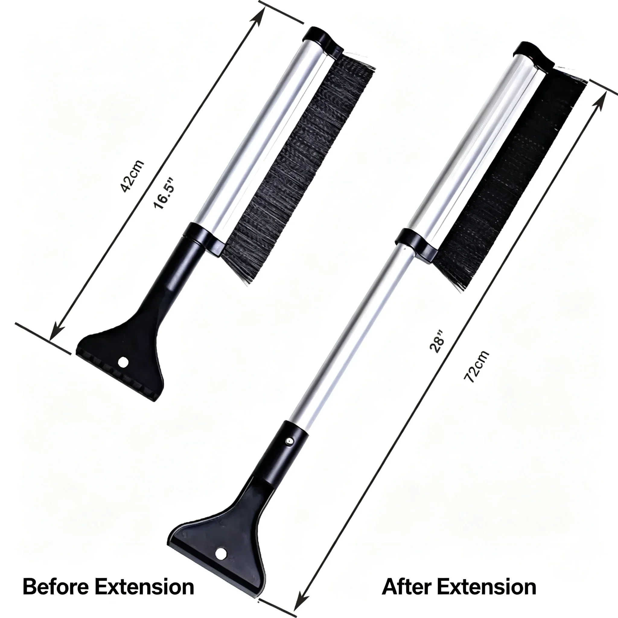 Car Ice Scraper Snow Shovel Aluminum Retractable Winter Windshield Roof Cleaner Heavy Duty Durable Compact Auto Accessories