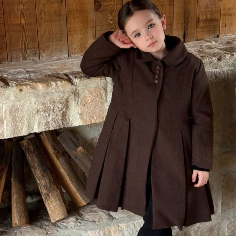 Girls Coat 2026 Autumn and Winter New Childrens Clothing Korean Style Girl Baby Temperament Turn Over Collar Cotton Woolen Coat