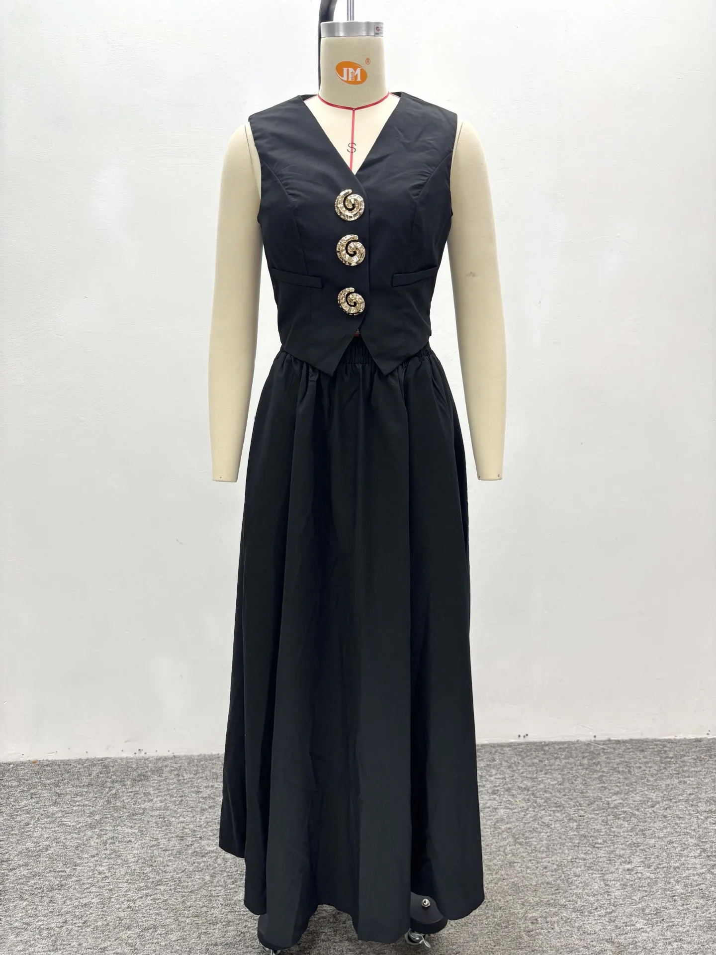 Tweedelige damesjurk set effen roksets mouwloos v-hals vest volledige lengte elastische taille rokken recht casual 2025, zomer