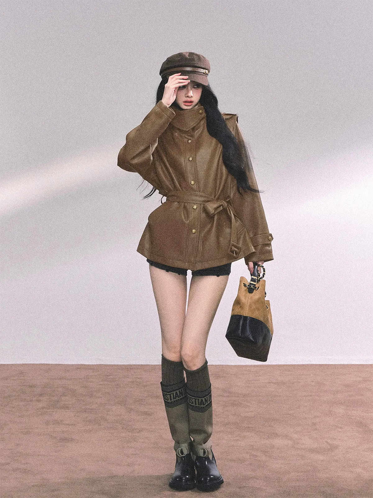 AOMALM アメリカンスタイルクールウィンド PU レザージャケット女性ルーズ冬コート長袖スタンドカラーユースレギュラーフィットアウター