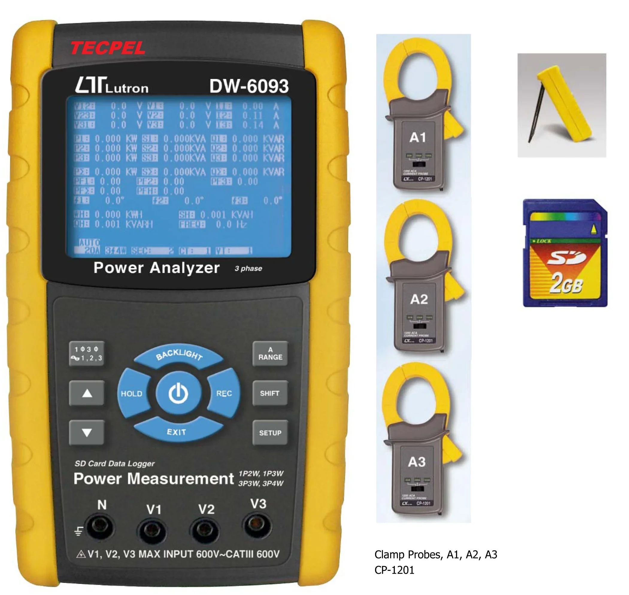 3 Phase Power Meter Analyzer Tester Real Time  Data Logger  Electric tester   LUTRON DW-6093