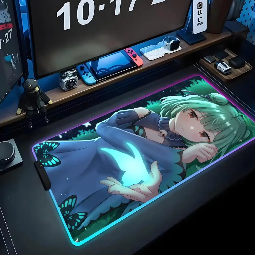 

hololive Uruha rusha Коврик для мыши RGB Игровой коврик для мыши Большой светодиодный коврик для ПК Настольный коврик Светящийся коврик для мыши Большие коврики для клавиатуры Настольный коврик с