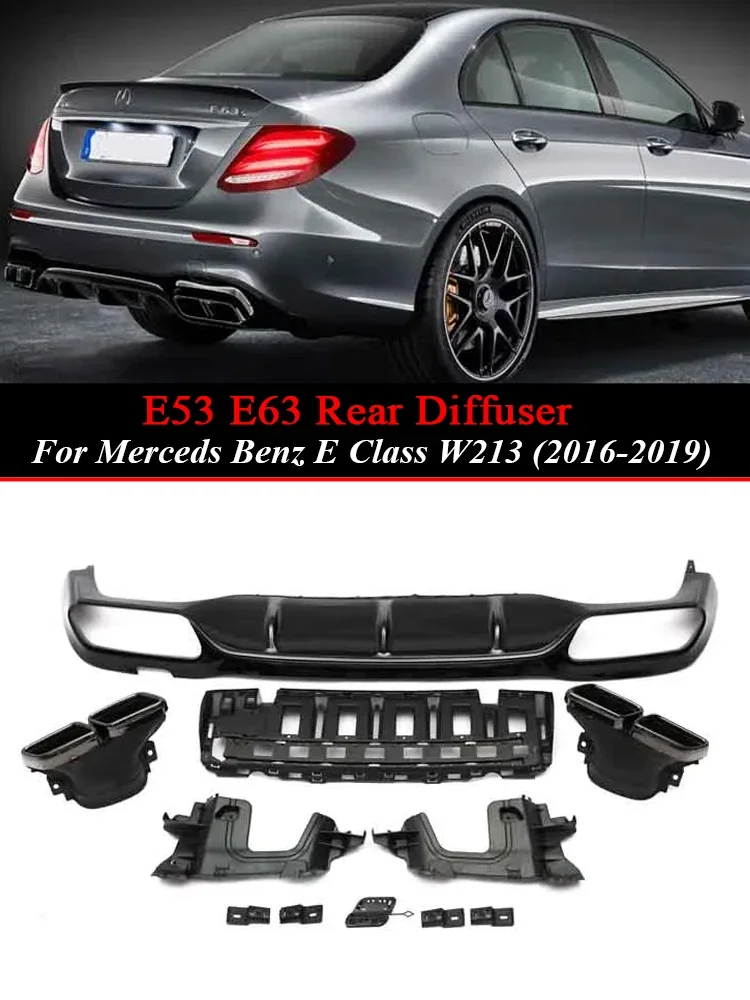 Rear Bumper Lip Diffuser E63 E53 Look Style Spoiler with AMG Exhaust Tips E300 Sport Sedan Kits for Benz E Class W213 2016-2019