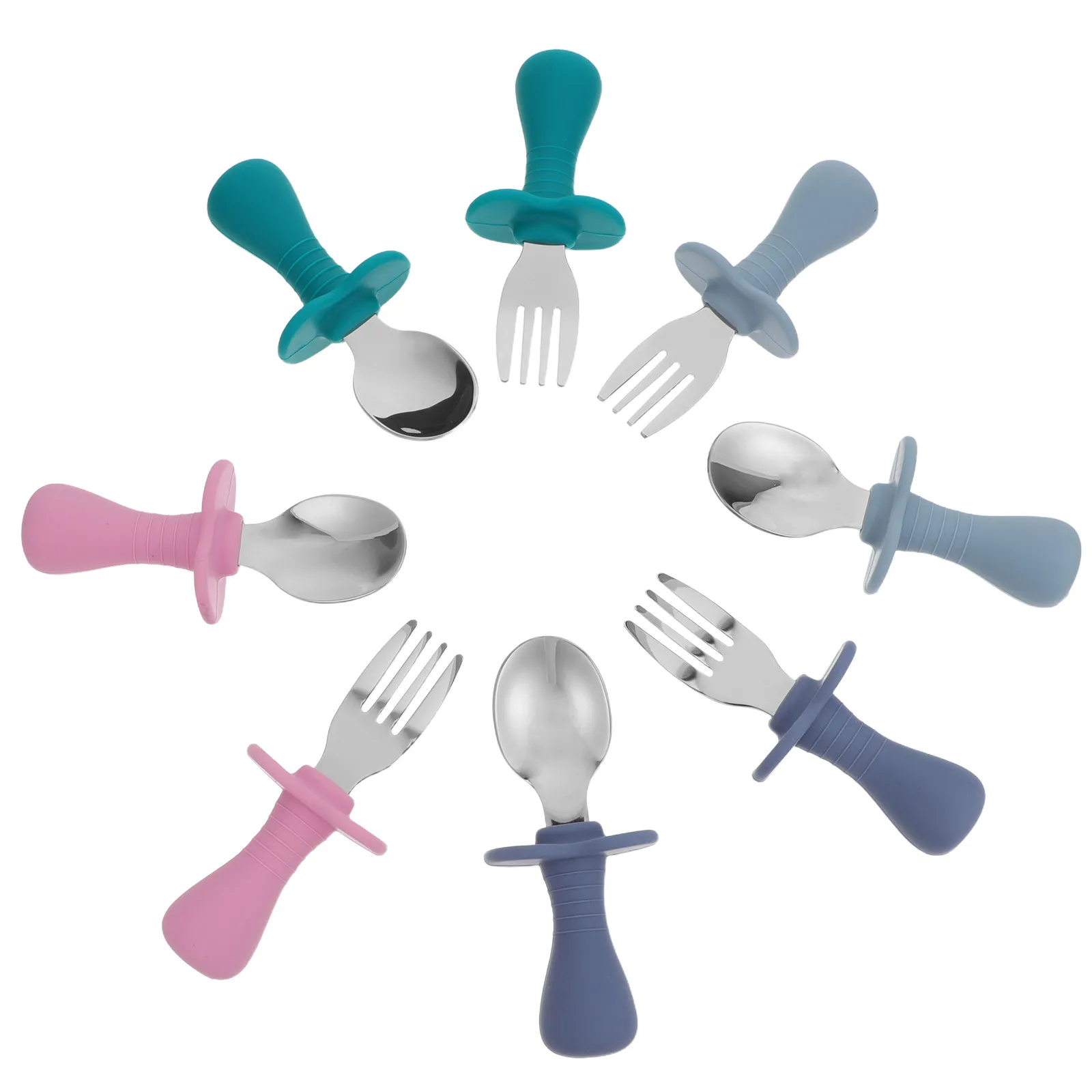 

4Pcs Toddler Silicone Cutlery Baby Feeding Spoon Fork Set Soft Utensils Training Feeding for Home Travel