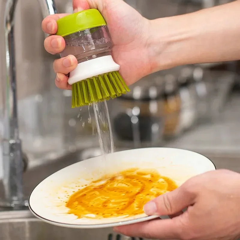 Spazzola per piatti con Dispenser di sapone spazzola per palmo lavaggio per piatti spazzole per Scrub da cucina con supporto vassoio antigoccia