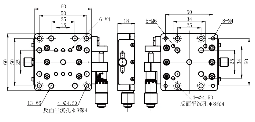 LSSZ-02-11 Customizable OEM Manual XY 2-Axis Linear Translation Stage Platform Size 60x60mm Travel Range 13mm