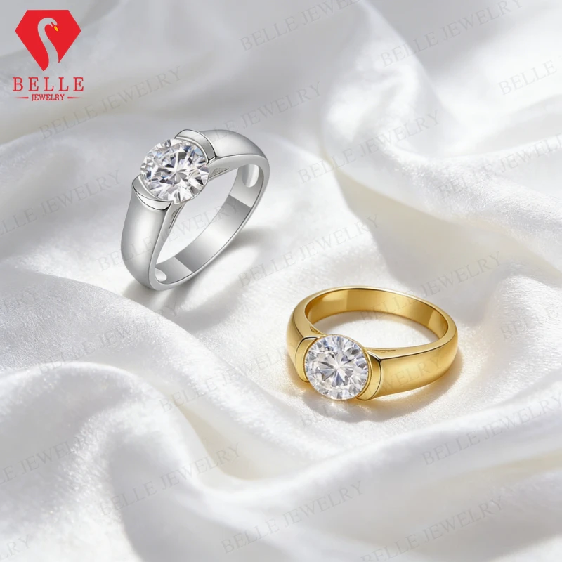 

Кольцо с муассанитом 2 карата круглой огранки, серебро 925 пробы, цвет D, чистота VVS1, солитер, обручальное/помолвочное кольцо для мужчин, подарок на годовщину