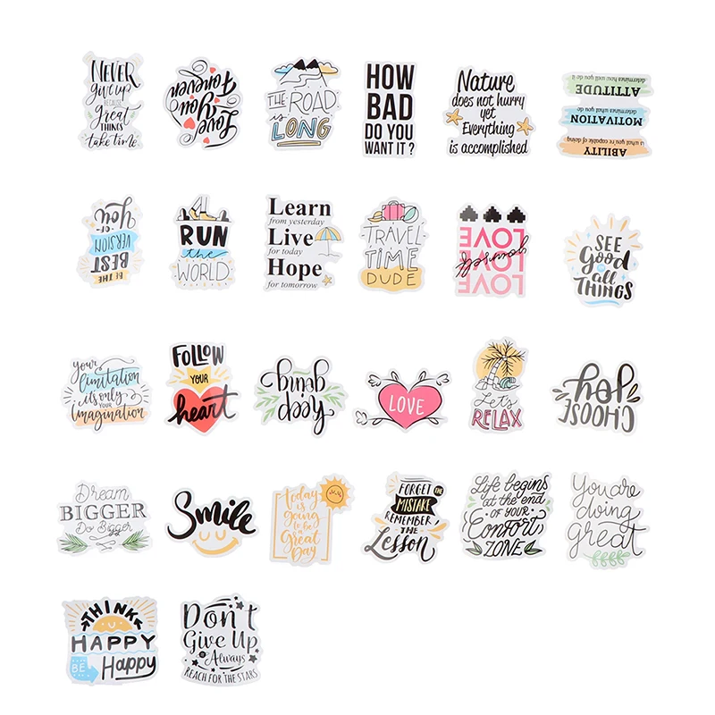 50Pcs Motivational Phrases Quotes Waterproof Stickers For Diy Laptop Skateboard