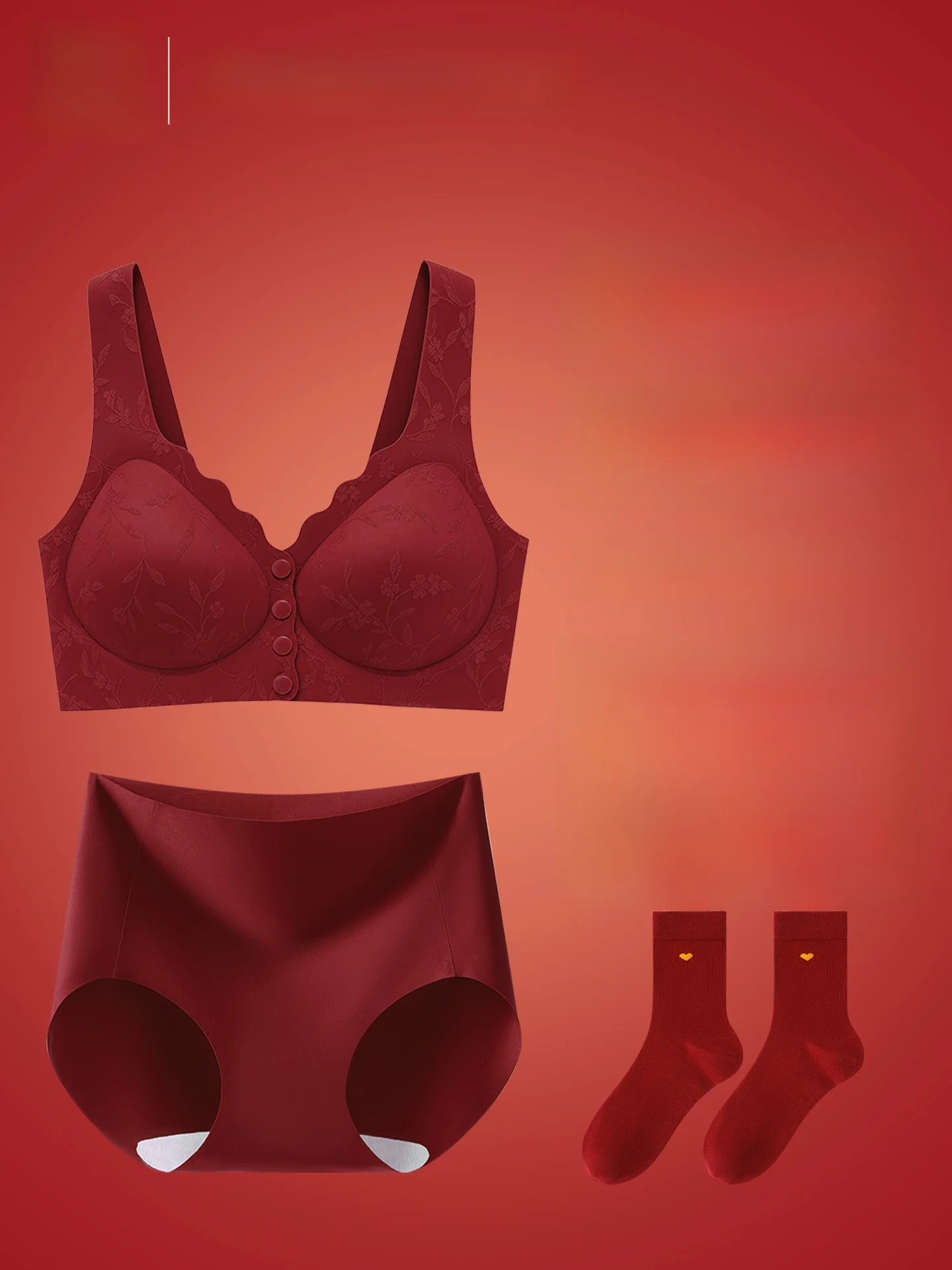 Red Underwear Set Women's Mid-aged And Elderly Anti-sagging Front Button Bra Pants Gift Box Set  Woman Lunar New Year
