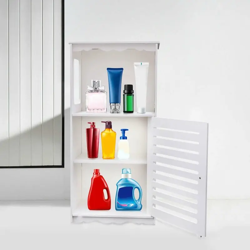 Bathroom Cabinet Wooden Plastic Panel with 1 Open Compartment and Doors 39.5 x 28 x 80 cm Bathroom Storage Organiser White