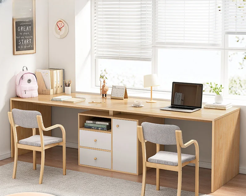 Double desk, long strip, home desktop computer desk, student study table, study room, writing desk