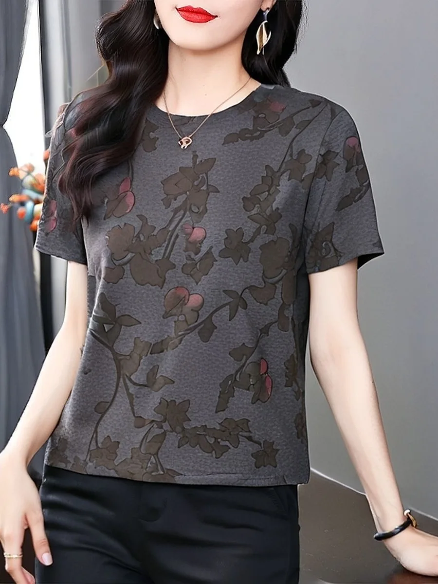 

Модная женская футболка с коротким рукавом и принтом, летняя свободная универсальная омолаживающая блузка для женщин среднего возраста
