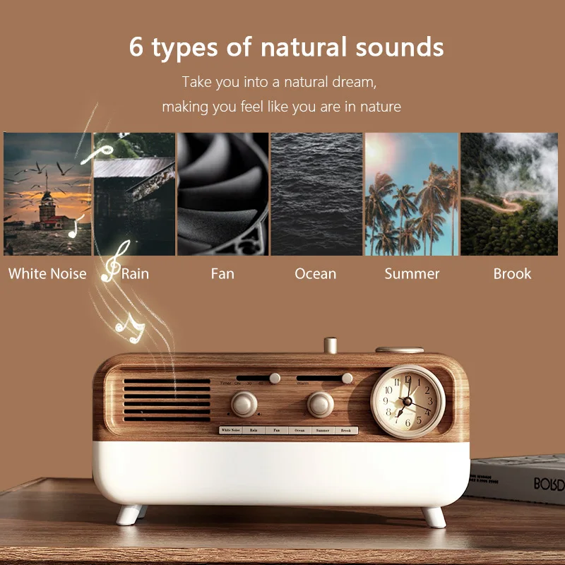Alto-falante bluetooth multifuncional, criativo, retrô, ruído branco, cena natural, ajustável, cores duplas, luz ambiente, caixa de som para dormir