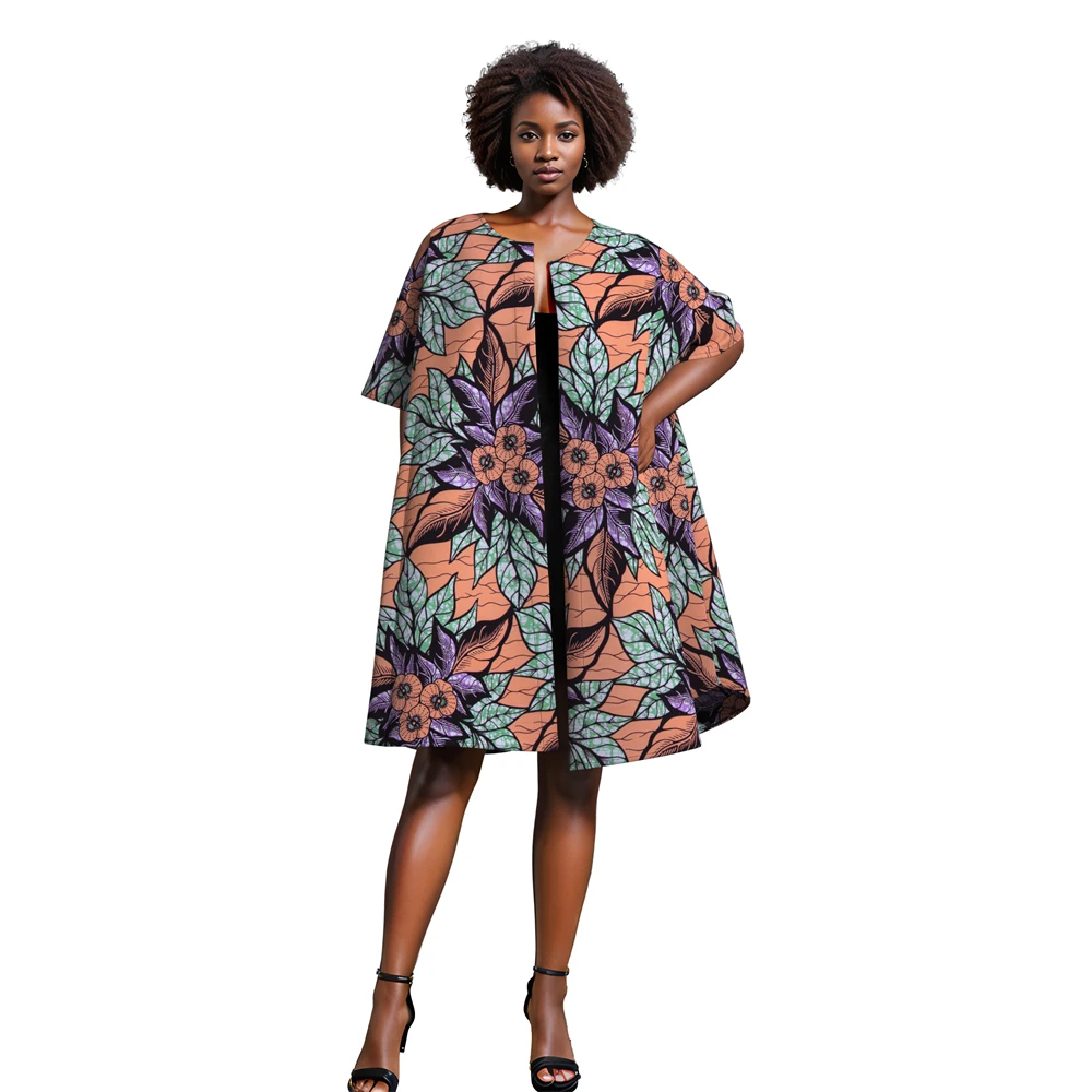 

Африканское женское пальто с коротким рукавом, африканский топ, плащи, куртка с восковым принтом для женщин, праздничная одежда в африканском стиле Wy11151