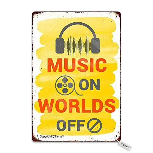 Music On Worlds Off Metal Vintage Look 20X30 cm Decoration Crafts Sign for Home Kitchen Bathroom Farm Garden Garage Inspirationa