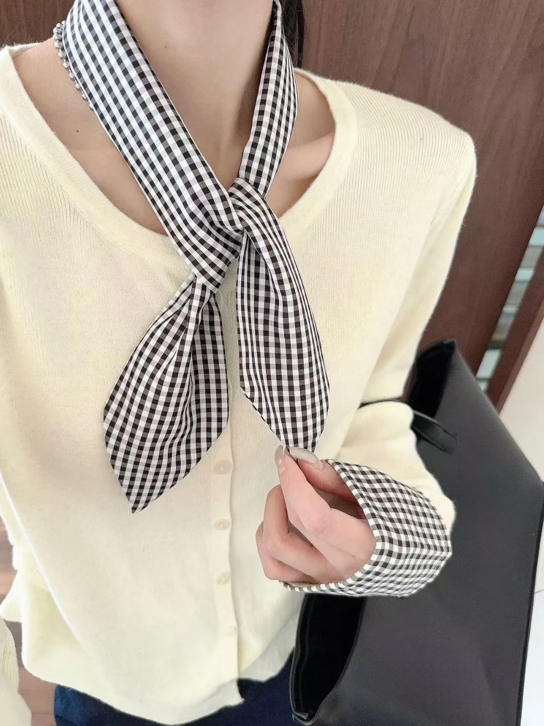 

Осень 2021, женский облегающий длинный вязаный топ Irt Color Blo Plaid Sle Commute Faion, корейская версия