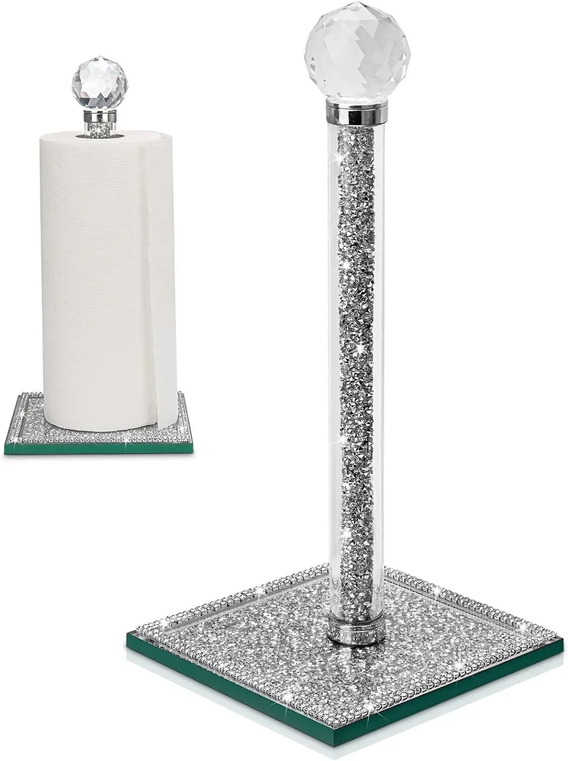 Crystal Paper Towel Holder Silver Countertop Tissue Roll Dispenser Holder with Square Base Diamond Decor for Kitchen Bathroom