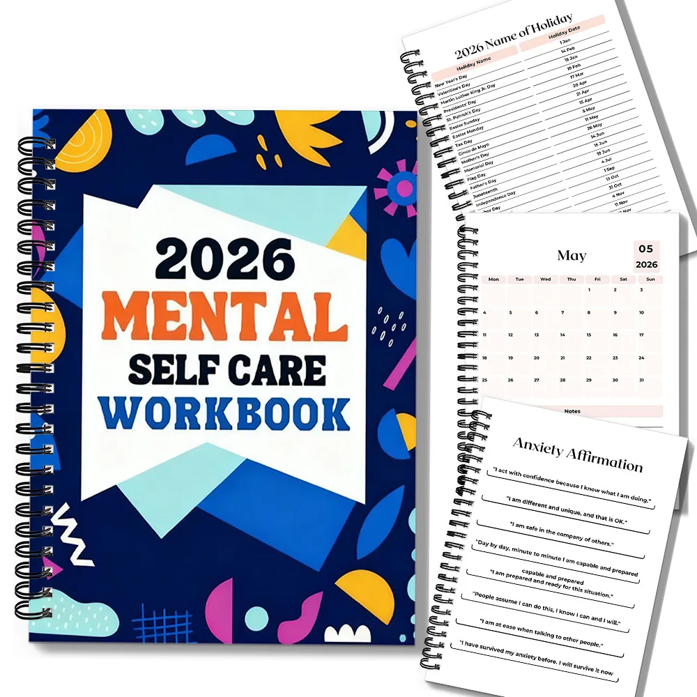 1PC 2026 Geometric Mental Self-Care Workbook: Modern Mental Health Journal for Minimalists & Design Lovers, Ideal for Structured