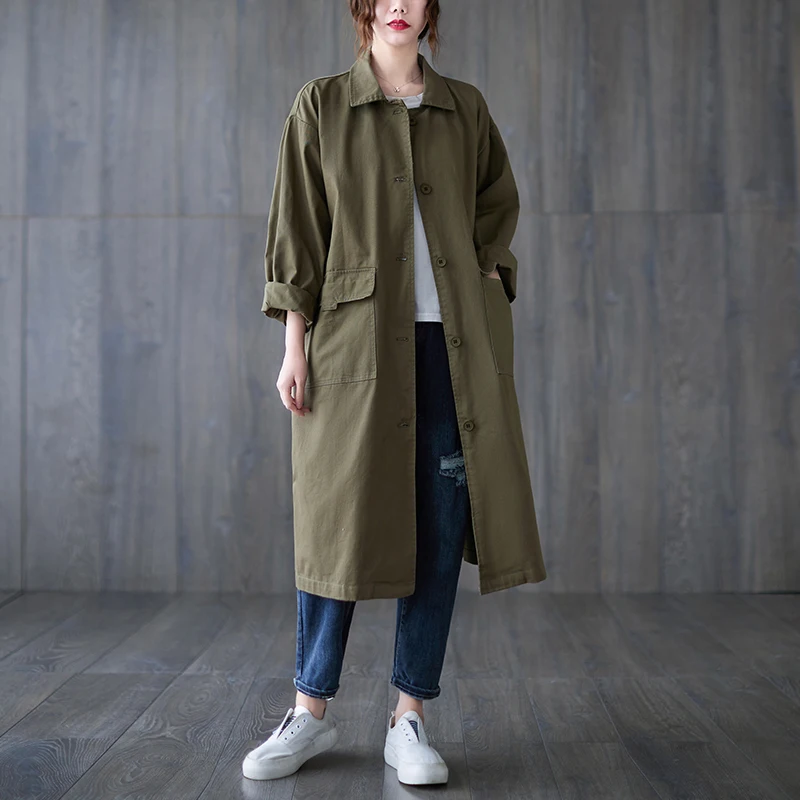 TANNT Women Trench Coat Khaki Black Casual Long Trench Coat Feminino Fashion Loose Windbreaker For Women 2023 New Overcoat Women