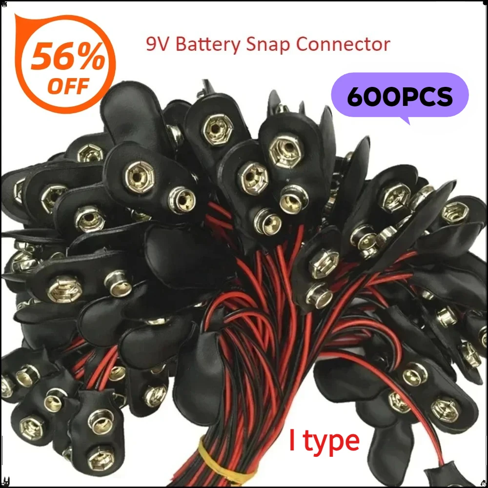 

600pc 9V Battery Snap Connector Cable I Type 15cm 150mm DC Clip Male Line Battery Adapter Terminal Experimental Snap Power