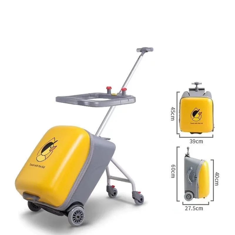 

Kids Luggage Can Sit And Ride Suitcase Baby Boys Girls Walking Baby Box Yellow Lazy Man Trolley Box Children's Suitcase On Wheel