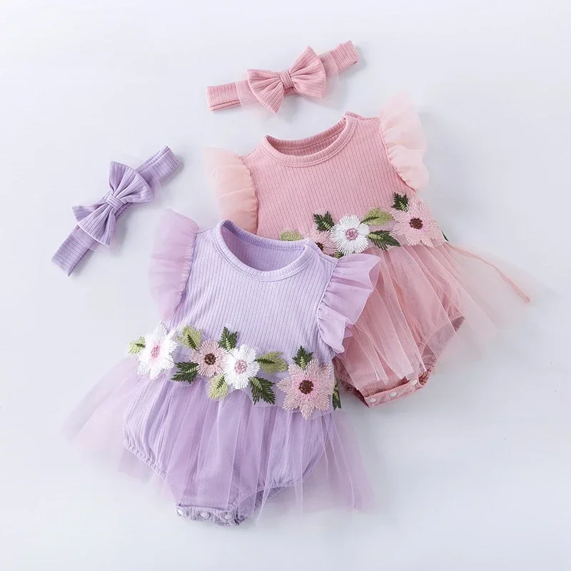 

3 Months Newborn Romer Baby Girl Outfit Set Photography Romper Flower Toddler Infant Baby Clothes One Year Baby Romper Dress