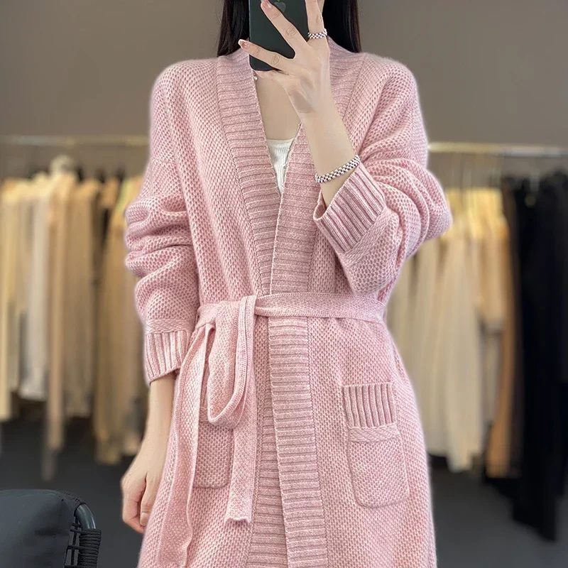 2023 Autumn/Winter Knitted Upscale Women's Cardigan V-neck Wool Sweater Long Coat Slim Fit Women's Long Sleeve Cashmere Swea