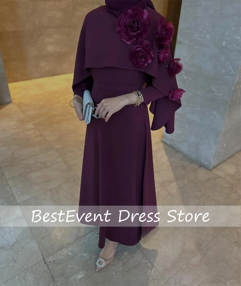 

Customized Casual Modern Style Jersey Handmade Flower Pleat A-line High Collar Ankle Length for Woman Evening Dresses Formal