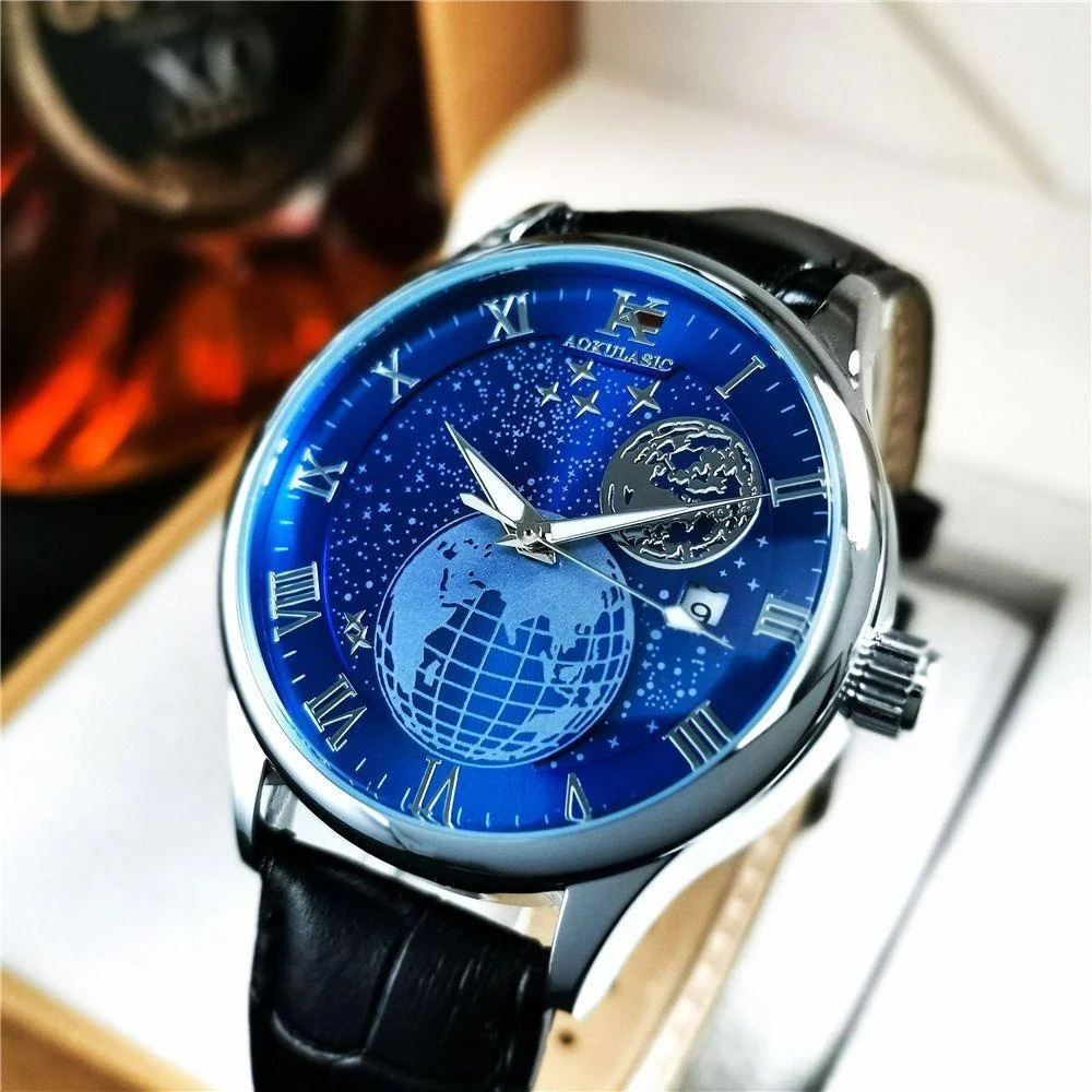 High-End Business Casual Fully Automatic Mechanical Watch for Men, Earth Watch, Waterproof, Luminous, Calendar, Cool, Stylish, Handsome Men's Watch