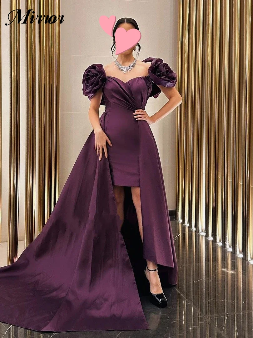

Mirror Dress Elegant Vintage Sexy Purple Flowers Ruffle Boat Neck Customized Formal Occasion Prom Dress Evening Party Gowns