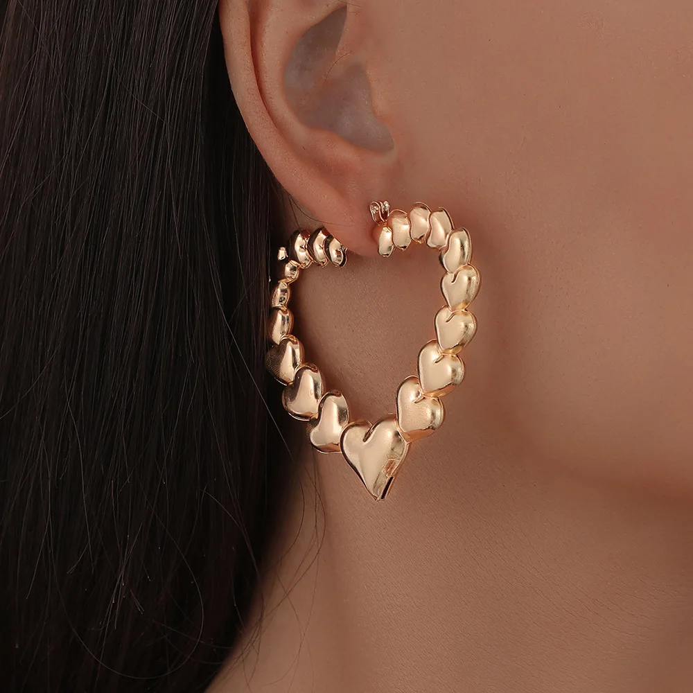 Doremi Heart Shape Earrings Women Hear Bamboo Beautiful Gift Summer Cool Exaggerate Earrings