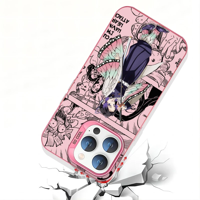 Demon Slayer Anime Strips Voor Apple Iphone 15 14 13 12 11 Xs Xr X Pro Max Plus Kleurrijk Zilveren Hoesje Telefoonhoesje