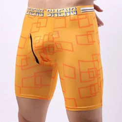 Men Printed Long Leg Shorts Ice Silk Seamless Panties Soft Briefs Comfortable Underpants Sports Gym Underwear Plaid