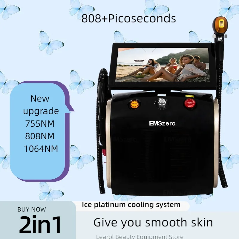 

2in1 3 Wavelength Diode Laser 755 808 1064nm Soprano Titanium Ice Platinum ND YAG Painless Hair Removal Machine.